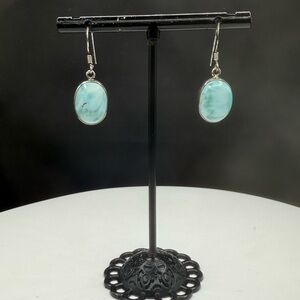 Natural Larimar Sterling Silver Dangle Earrings | 1.24 Inches